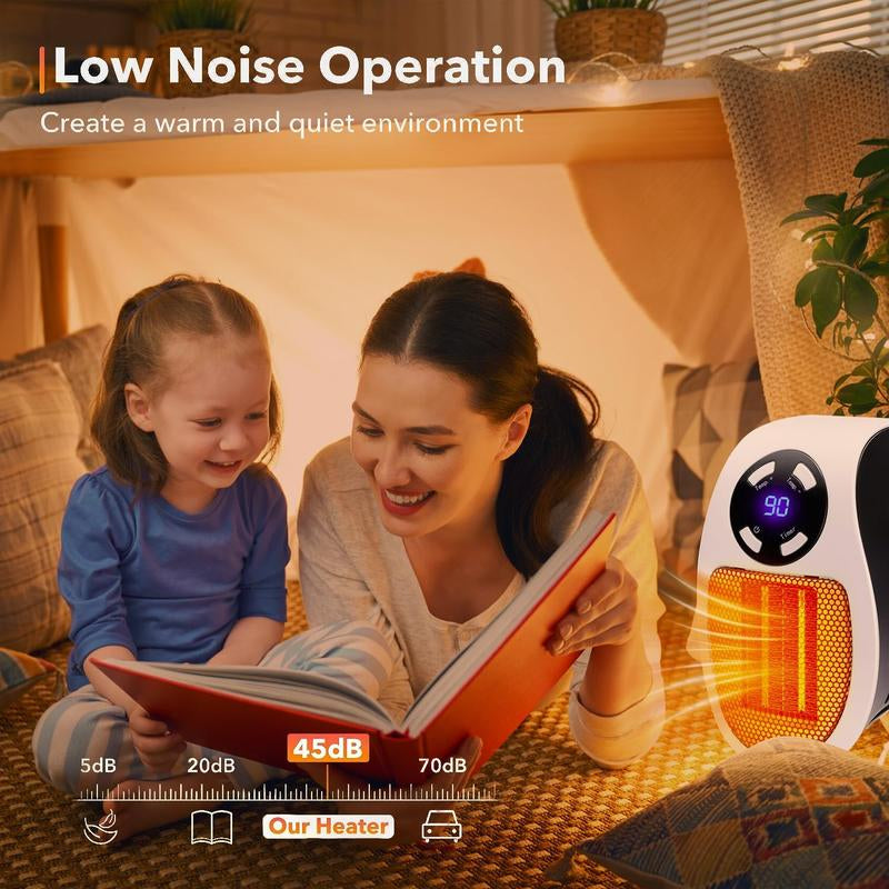 Portable Plug in Heater, 500W Electric Small Space Heater Indoor with Overheat Protection, Adjustable Electronic Thermostat, Precise LED Display Plug in Space Heaters for Bedroom