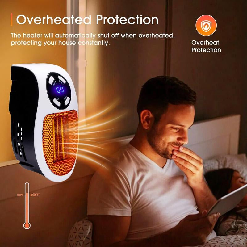 Portable Plug in Heater, 500W Electric Small Space Heater Indoor with Overheat Protection, Adjustable Electronic Thermostat, Precise LED Display Plug in Space Heaters for Bedroom
