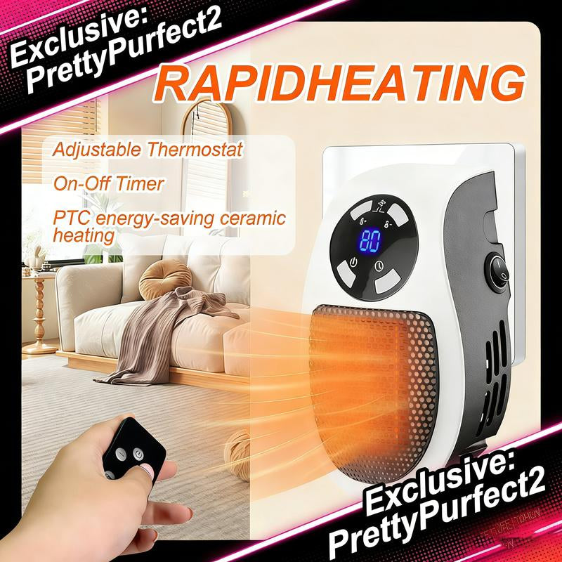 Portable Plug in Heater, 500W Electric Small Space Heater Indoor with Overheat Protection, Adjustable Electronic Thermostat, Precise LED Display Plug in Space Heaters for Bedroom