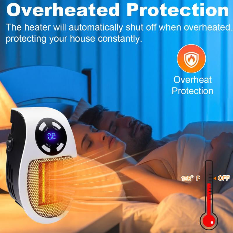 Portable Plug in Heater, 500W Electric Small Space Heater Indoor with Overheat Protection, Adjustable Electronic Thermostat, Precise LED Display Plug in Space Heaters for Bedroom
