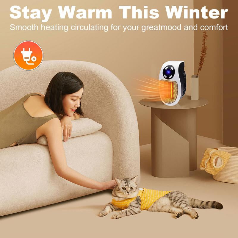 Portable Plug in Heater, 500W Electric Small Space Heater Indoor with Overheat Protection, Adjustable Electronic Thermostat, Precise LED Display Plug in Space Heaters for Bedroom